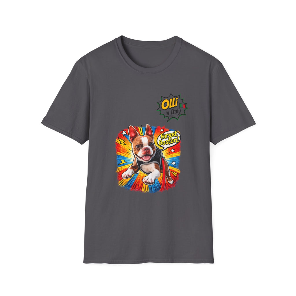 Olli in Italy "Forget Boston" Graphic T-Shirt — Colorful Dog Pop Art Tee