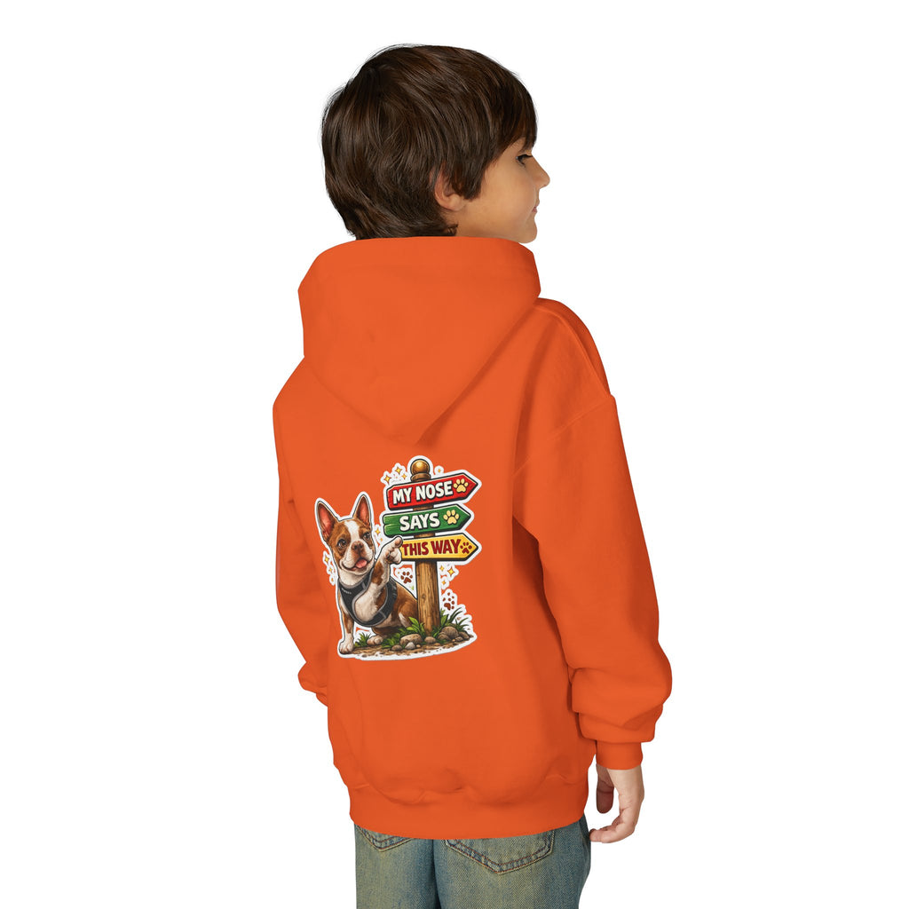 Olli the Boston Terrier in Italy Hoodie — "My Nose Says This Way" Youth Pullover