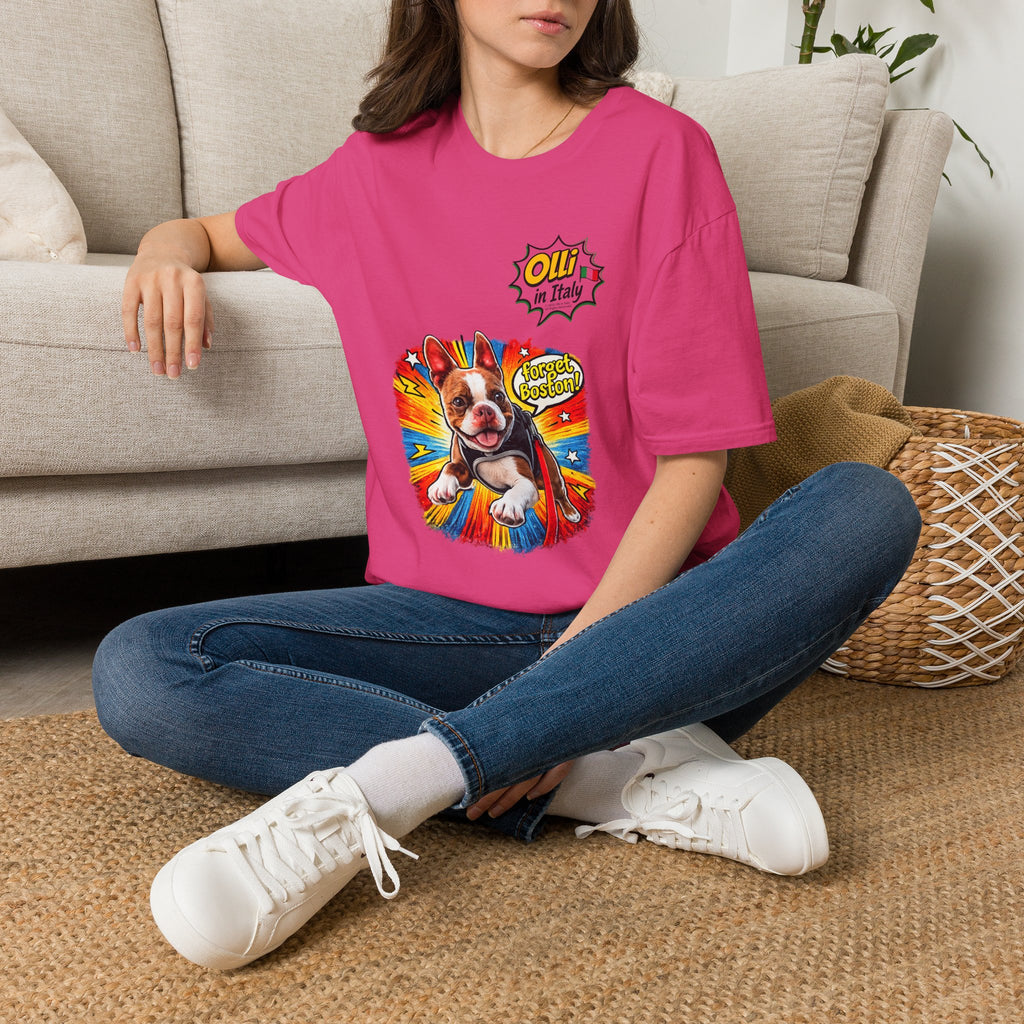 Olli in Italy "Forget Boston" Graphic T-Shirt — Colorful Dog Pop Art Tee
