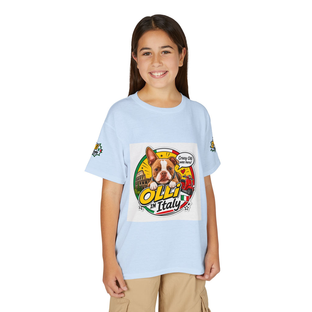 Youth T-Shirt — "Crazy Olli Was Here" Olli the Boston Terrier In Italy Dog Graphic