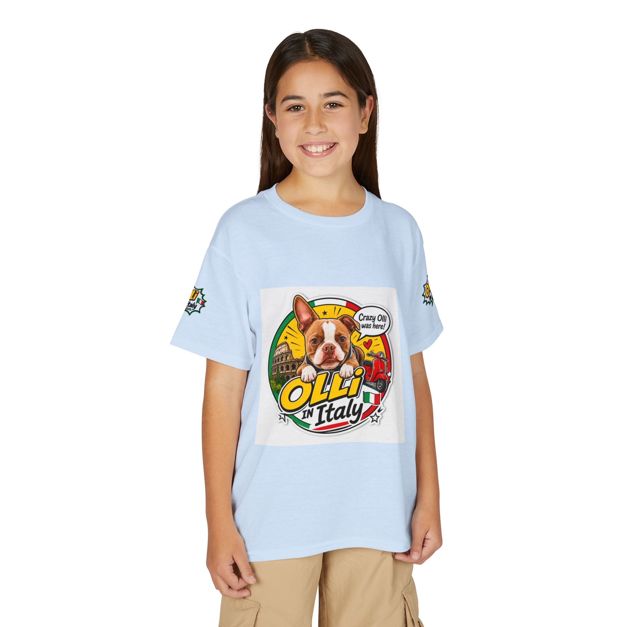 Youth T-Shirt — "Crazy Olli Was Here" Olli the Boston Terrier In Italy Dog Graphic