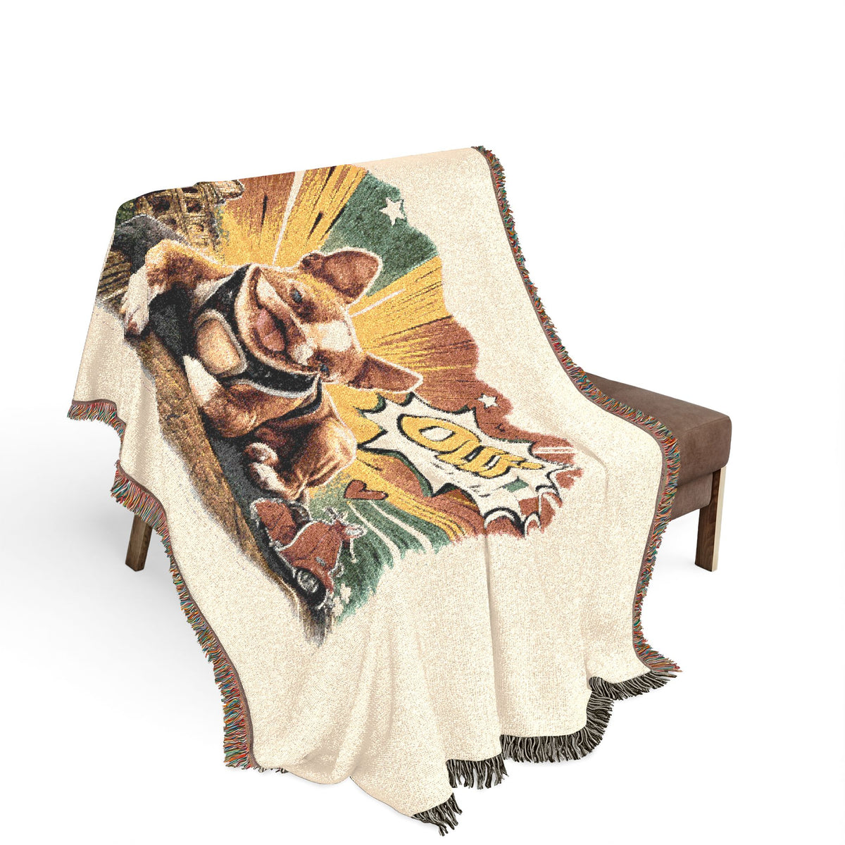 Olli in Italy dog illustration Woven Blanket | travel retro pet throw
