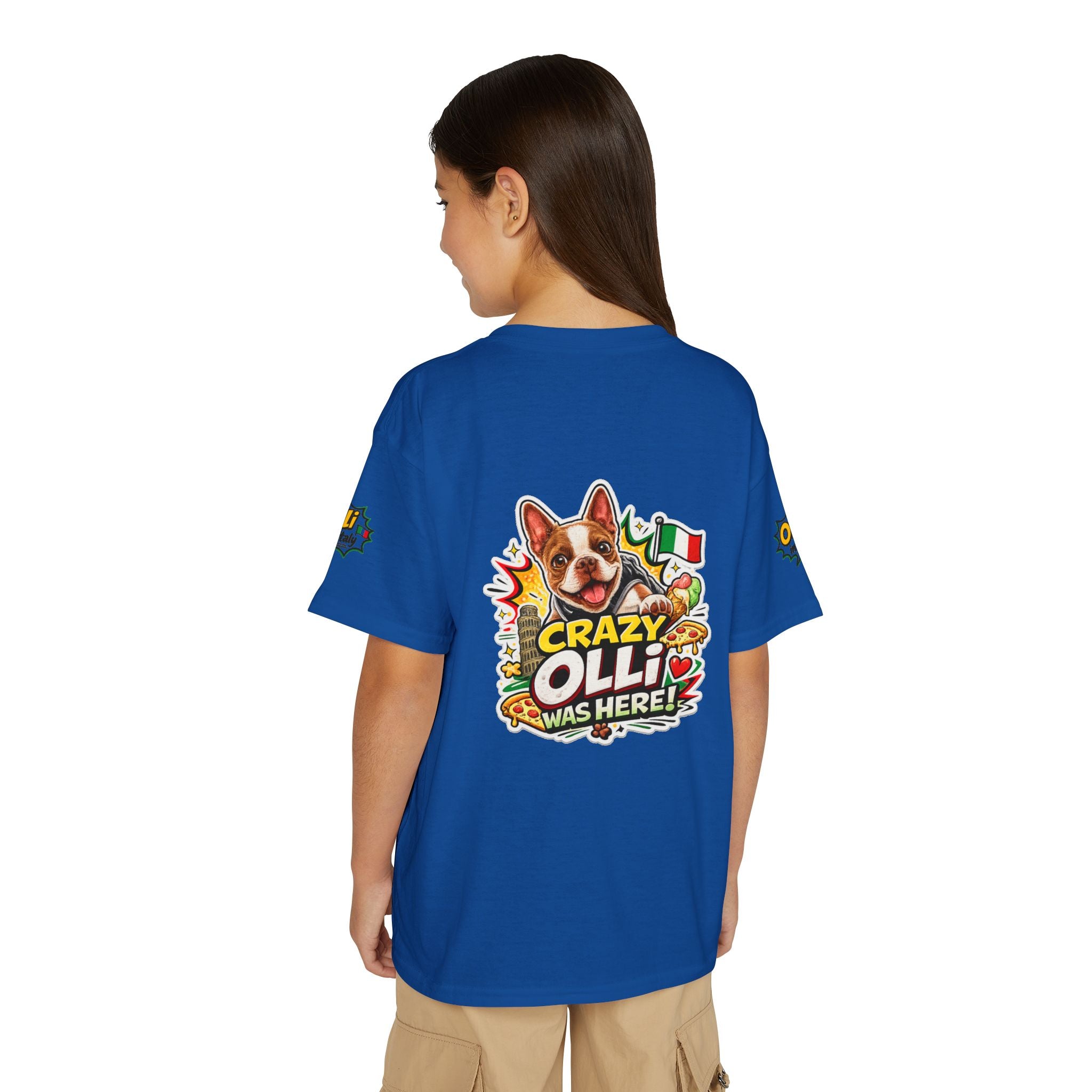 Youth T-Shirt — "Crazy Olli Was Here" Olli the Boston Terrier In Italy Dog Graphic
