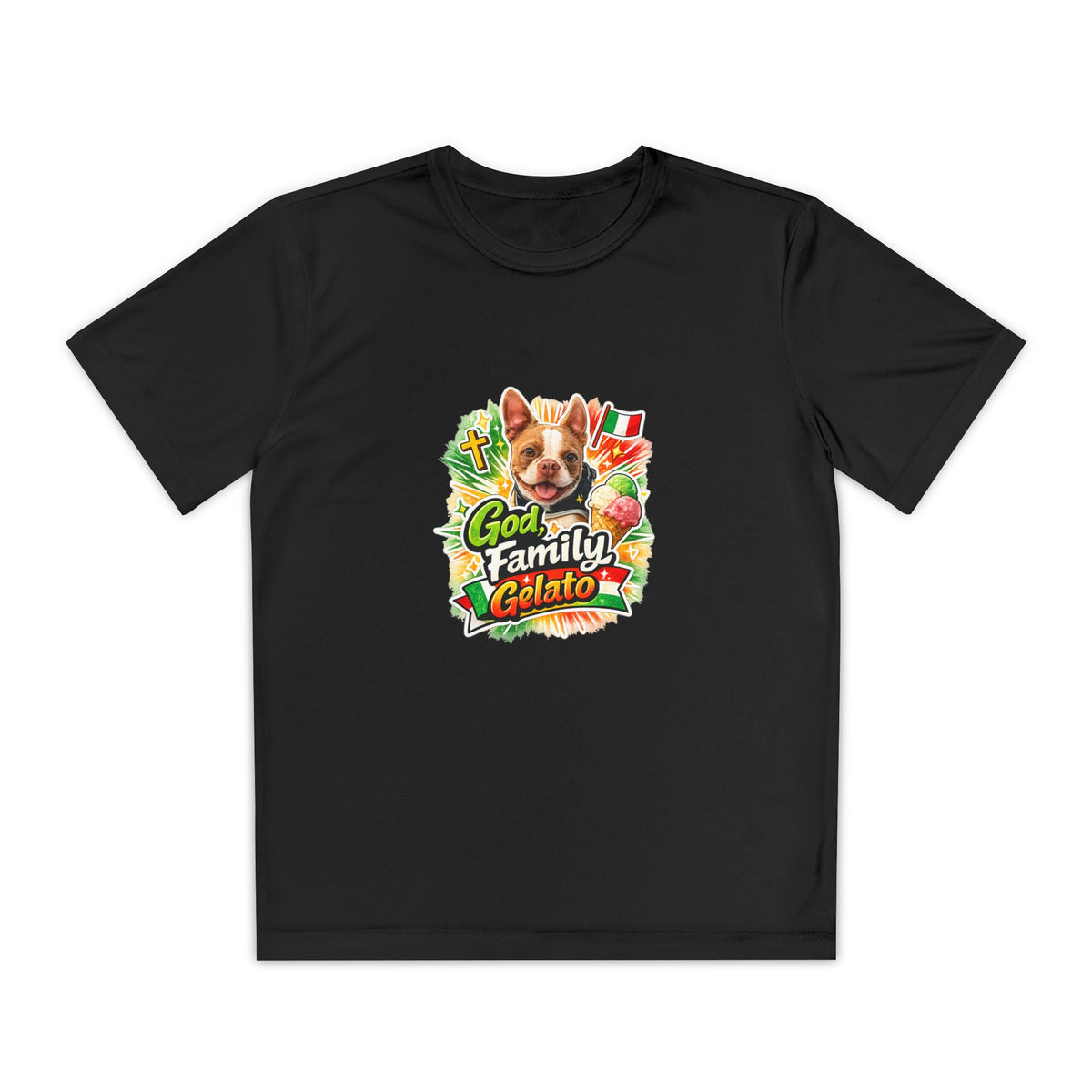 Youth Graphic Tee — 'God, Family, Gelato' Dog Logo