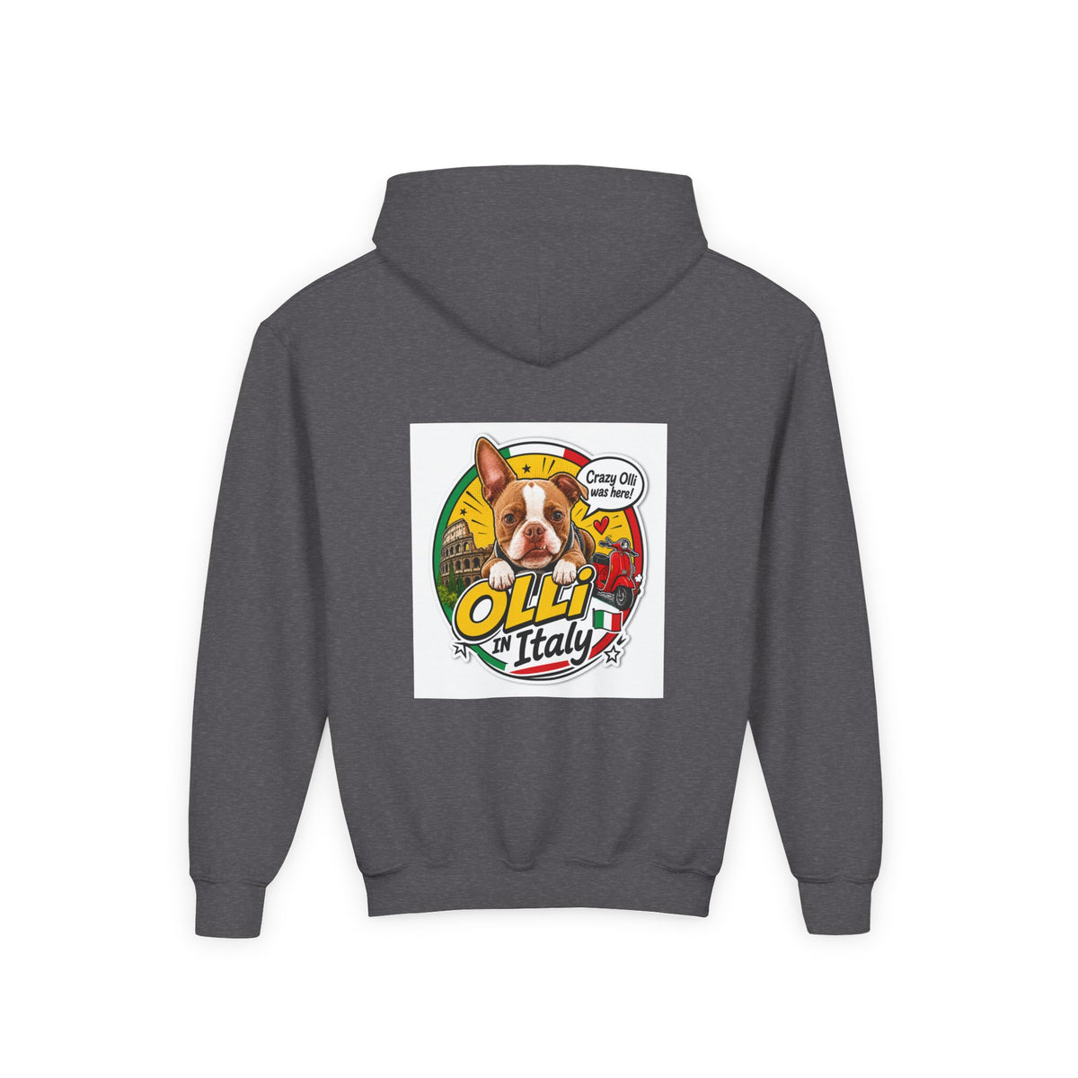 Youth Hoodie — Olli in Italy Pizza Dog Graphic Sweatshirt