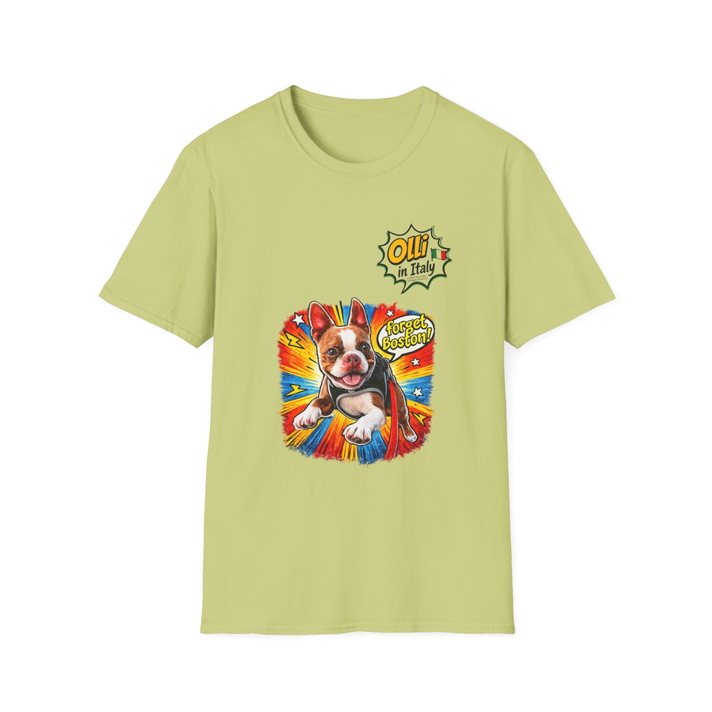 Olli in Italy "Forget Boston" Graphic T-Shirt — Colorful Dog Pop Art Tee