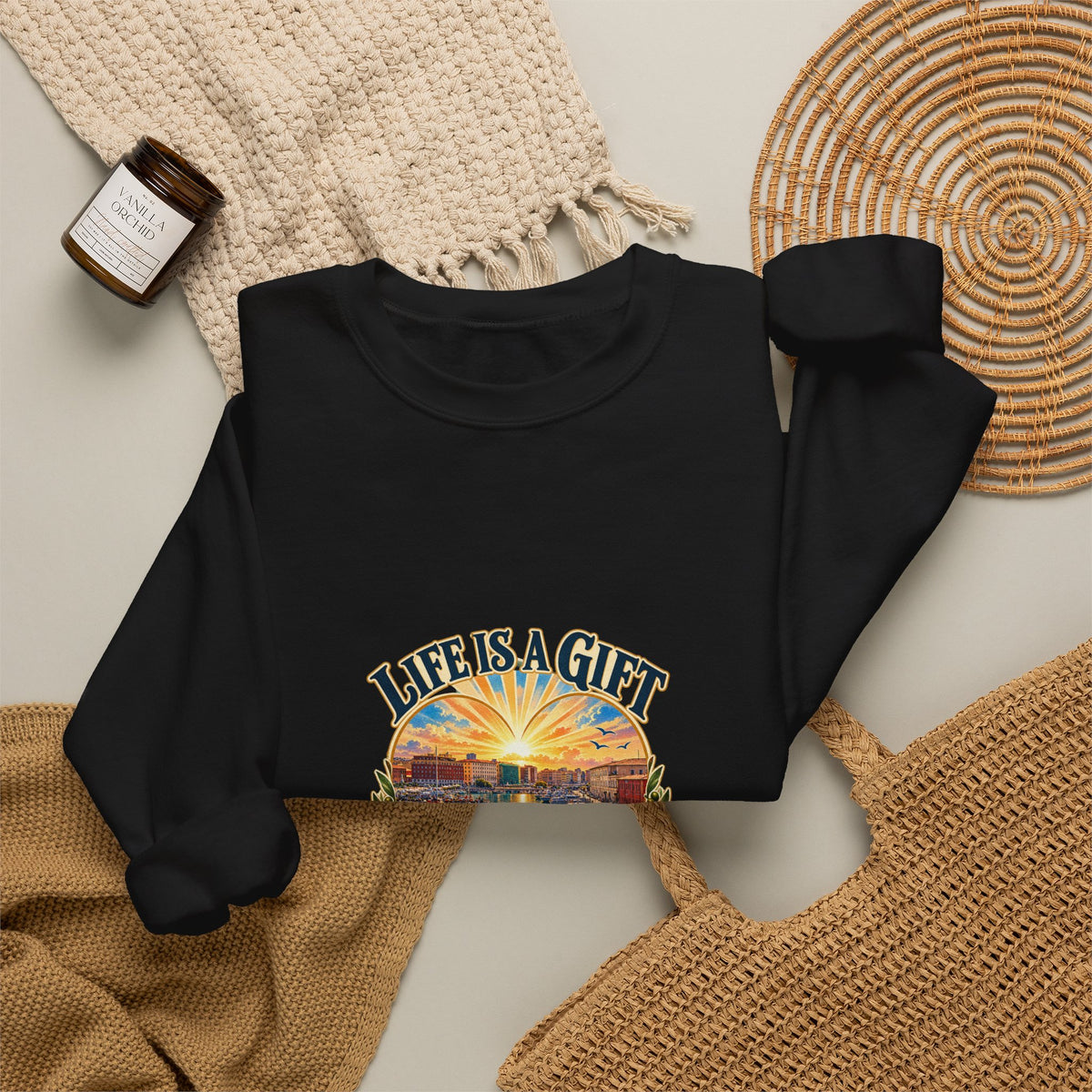 Life Is a Gift Crewneck Sweatshirt – 'Live It Generously' Graphic