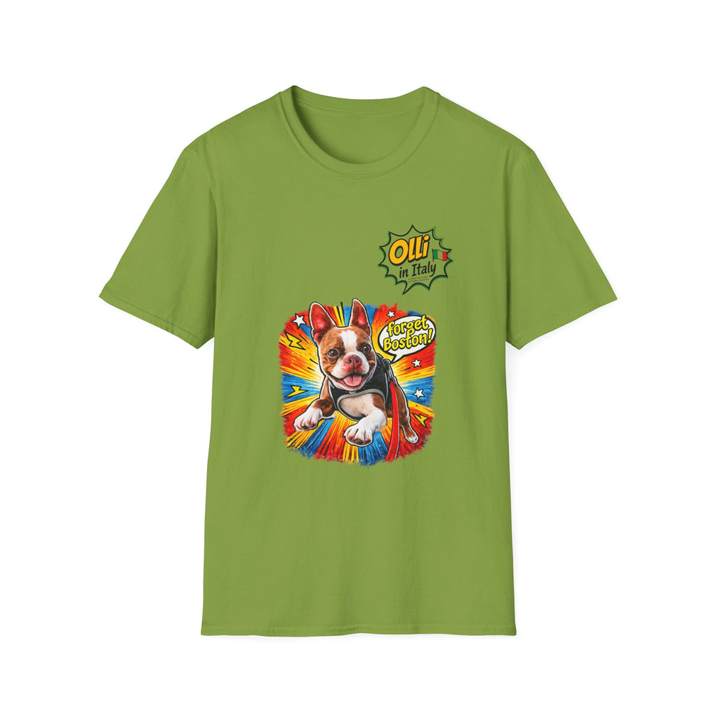 Olli in Italy "Forget Boston" Graphic T-Shirt — Colorful Dog Pop Art Tee