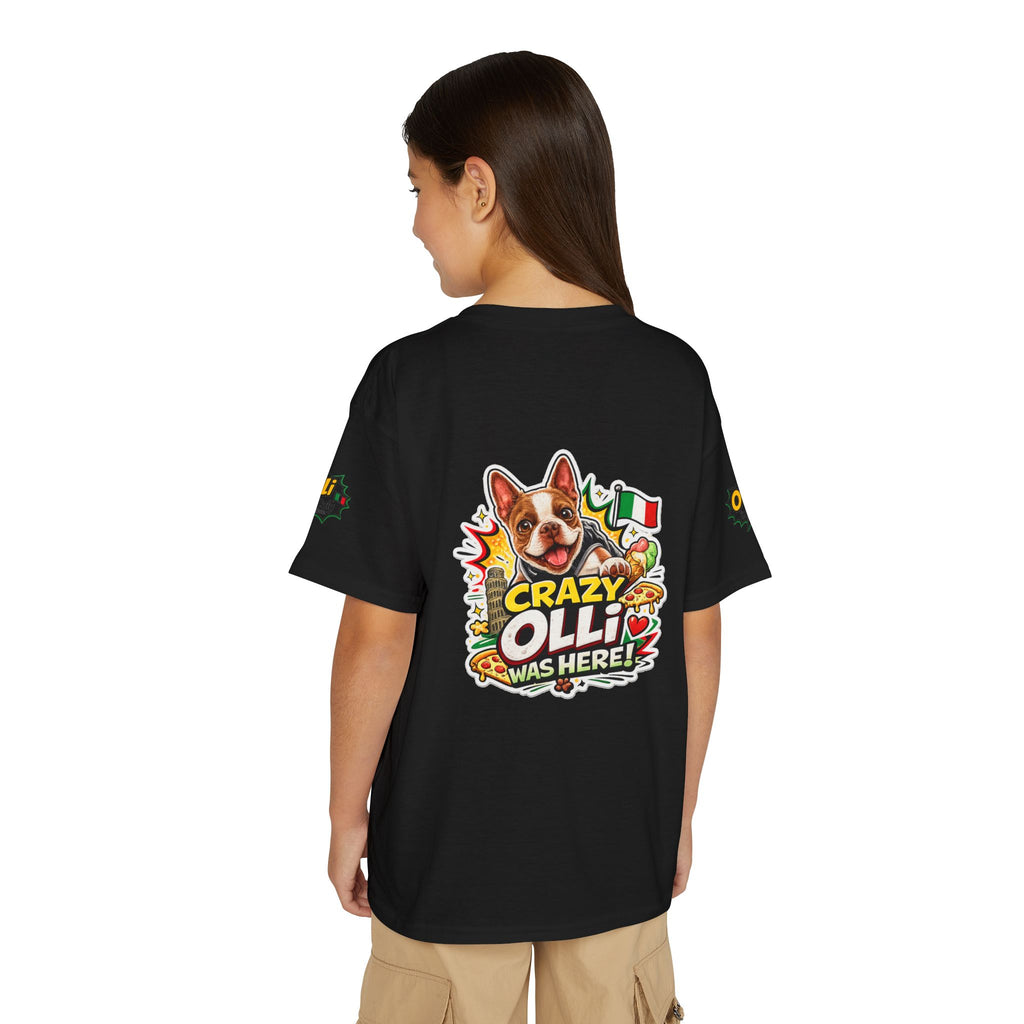 Youth T-Shirt — "Crazy Olli Was Here" Olli the Boston Terrier In Italy Dog Graphic