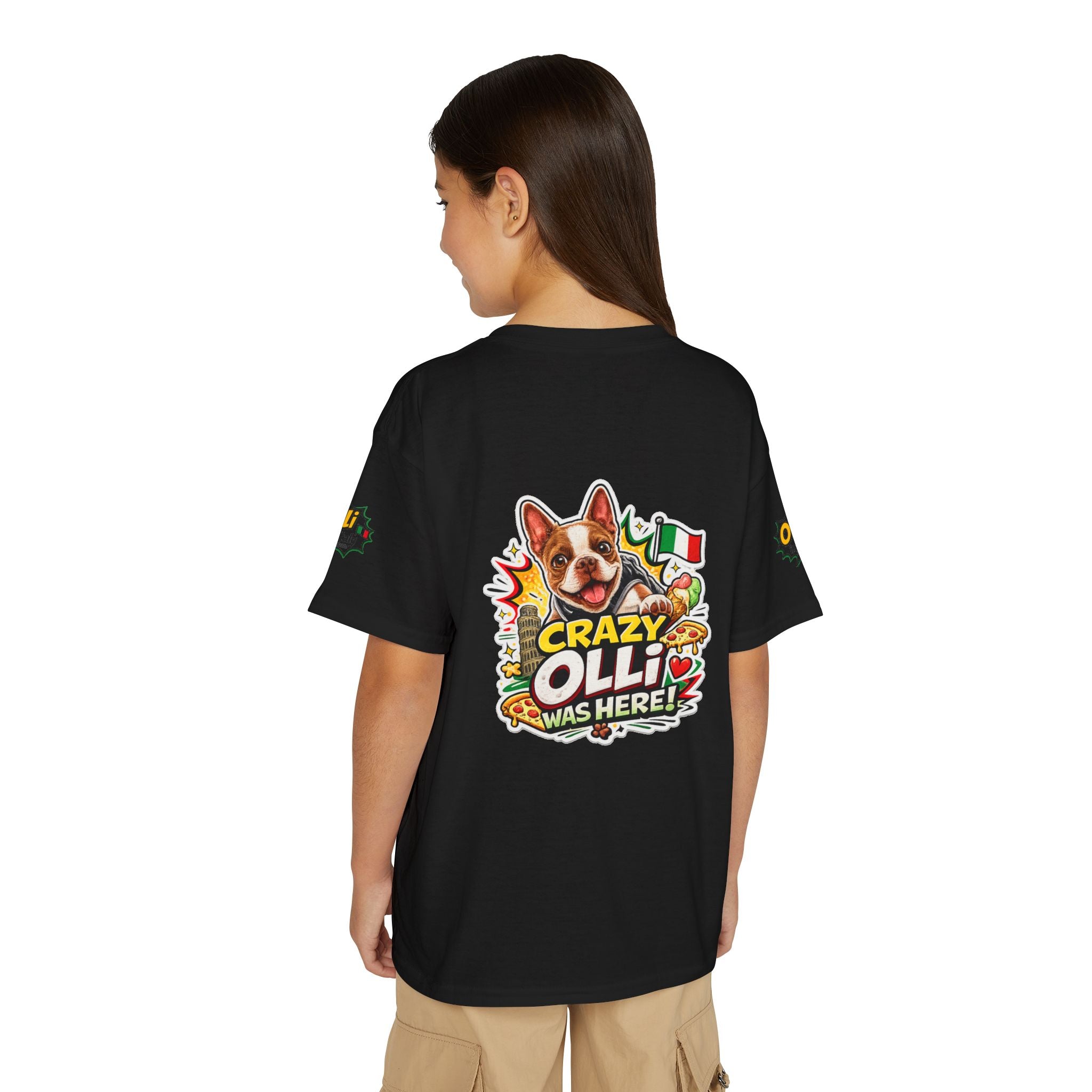 Youth T-Shirt — "Crazy Olli Was Here" Olli the Boston Terrier In Italy Dog Graphic
