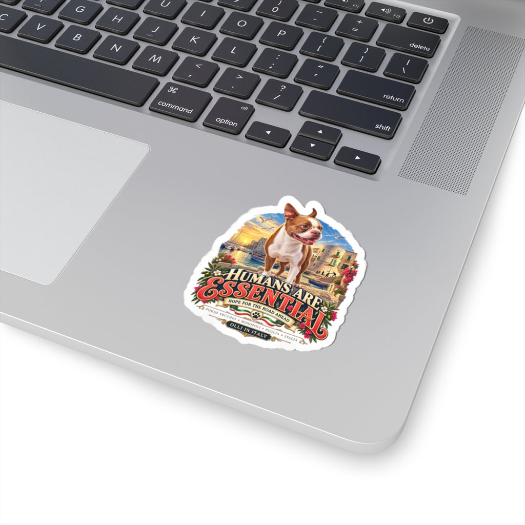 Humans Are Essential Boston Terrier Sticker — Vintage Travel Pet Decal