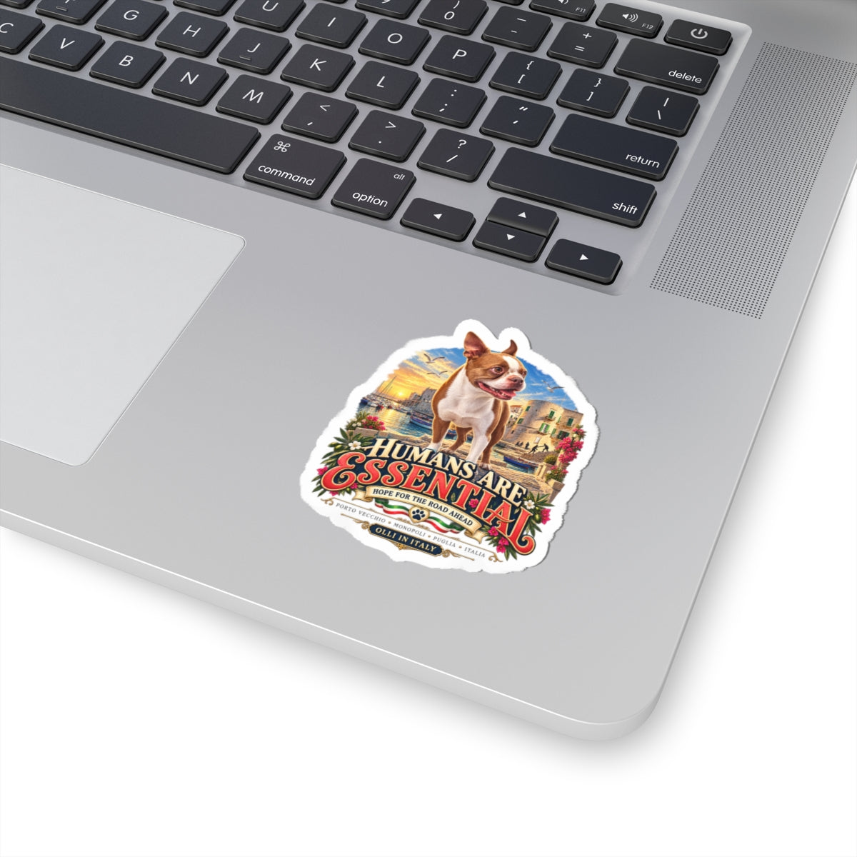 Humans Are Essential Boston Terrier Sticker — Vintage Travel Pet Decal