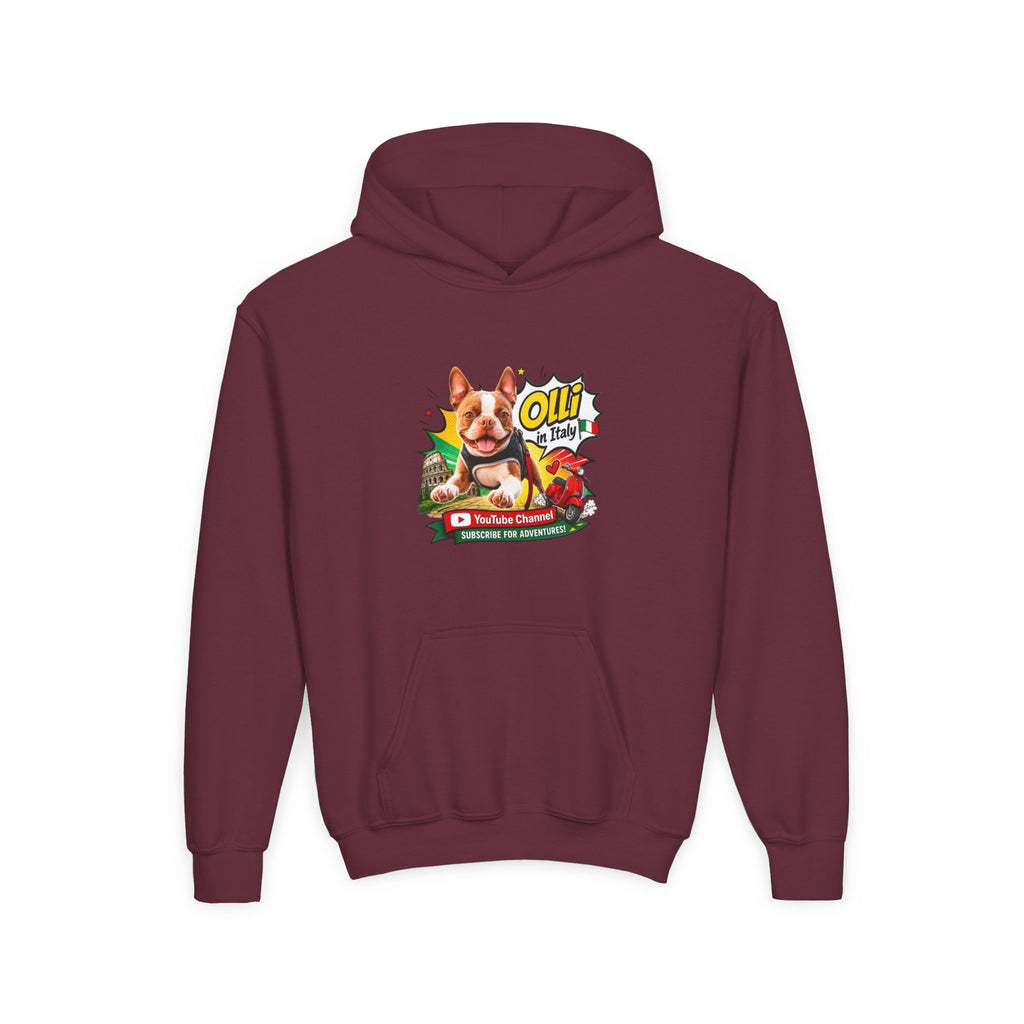 Olli the Boston Terrier in Italy Hoodie — "My Nose Says This Way" Youth Pullover