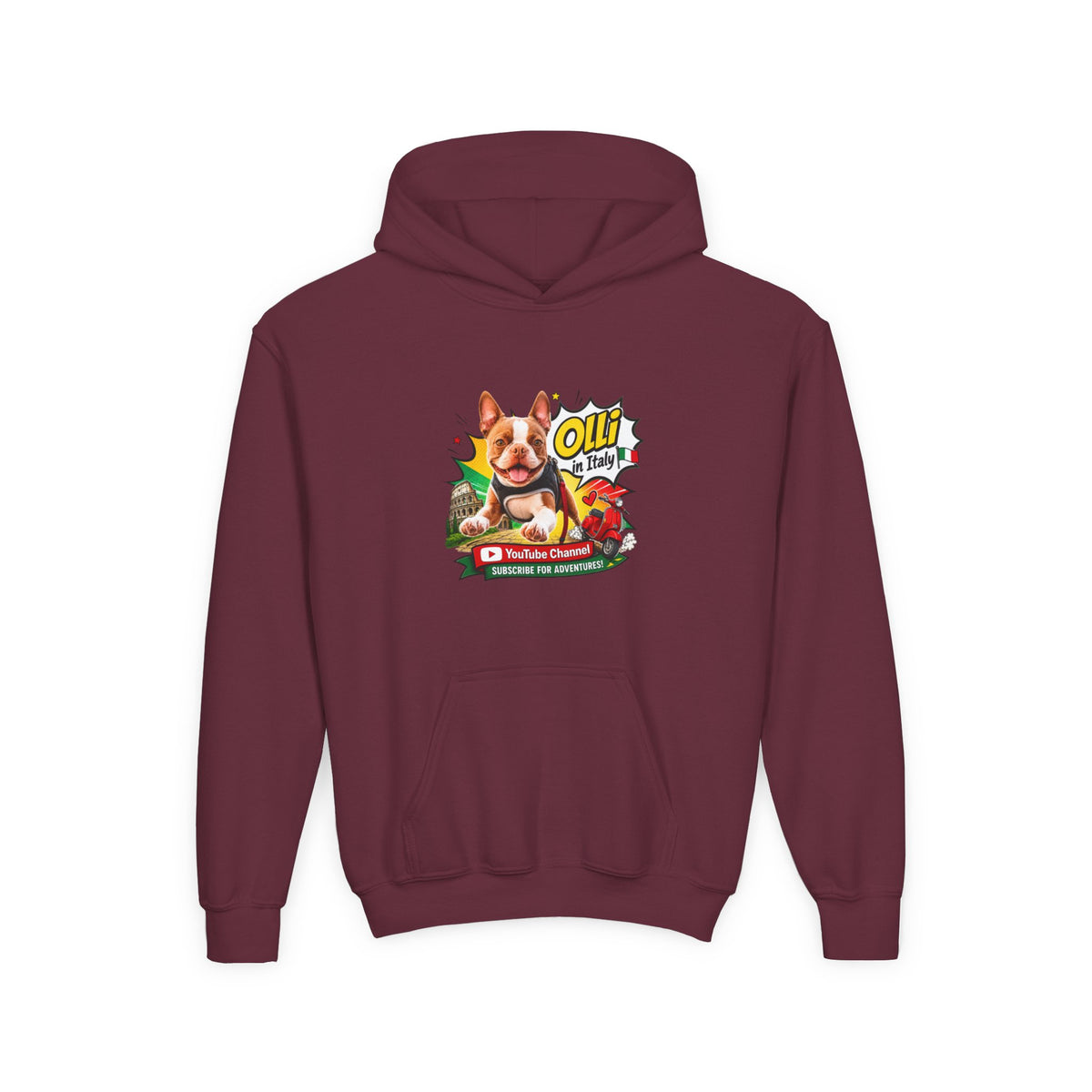 Olli the Boston Terrier Italy Youth Hoodie Pullover