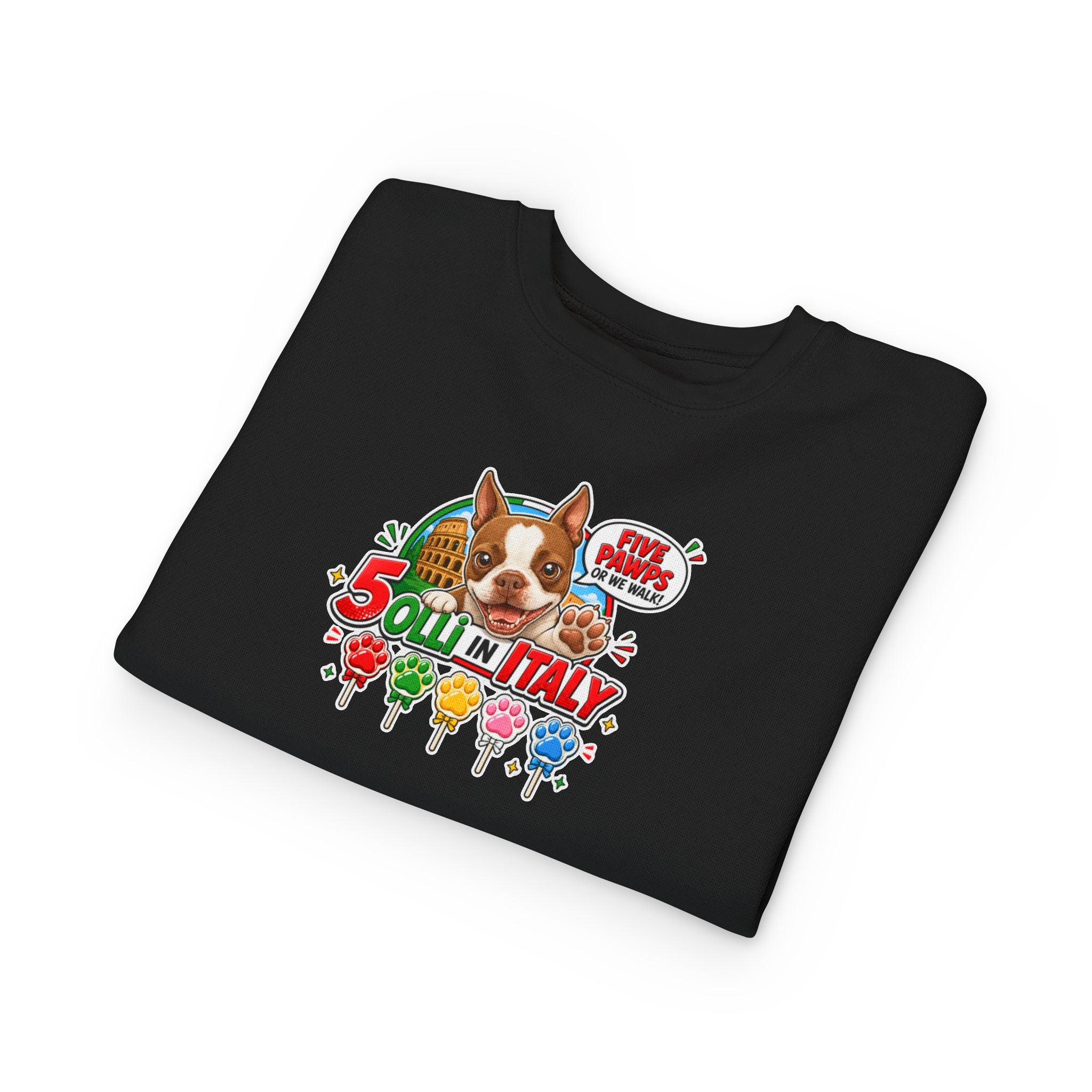 Toddler Sweatshirt - "Olli in Italy" Cute Boston Terrier Puppy Travel Crewneck