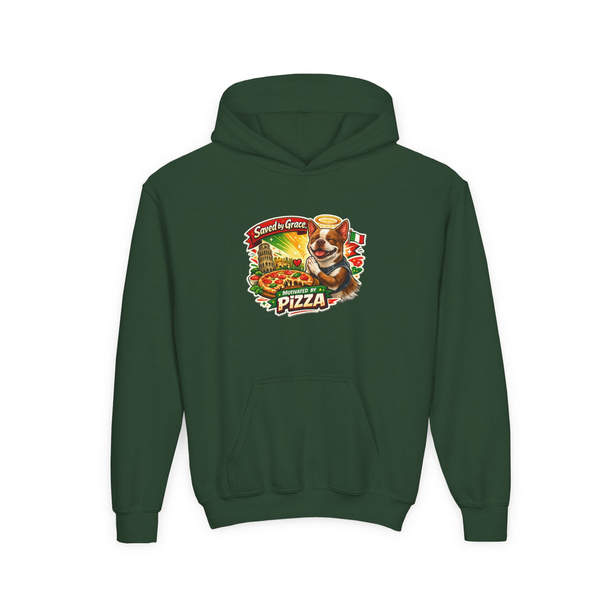 Youth Hoodie — Olli in Italy Pizza Dog Graphic Sweatshirt