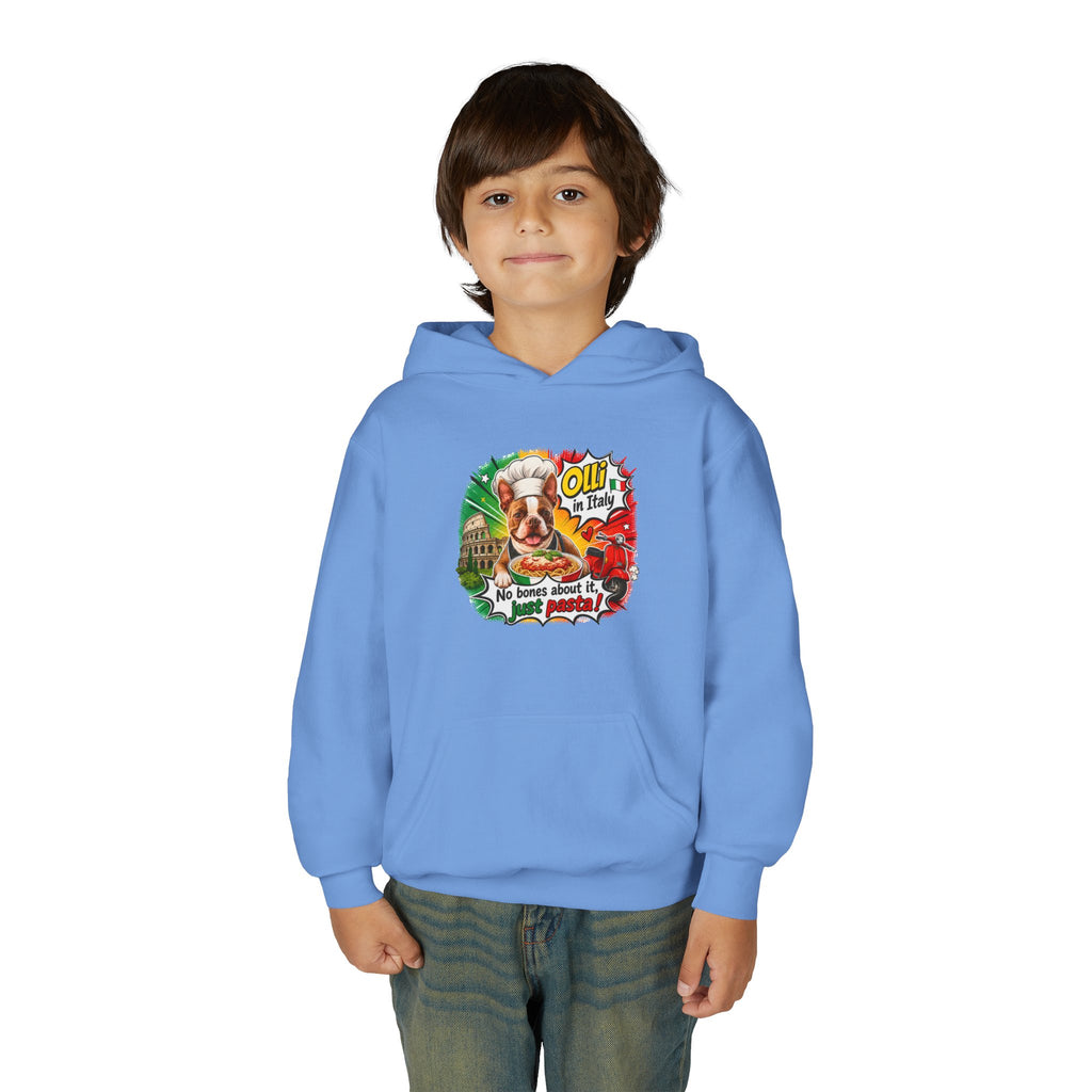Youth Hoodie — "Olli in Italy" Boston Terrier Sweatshirt