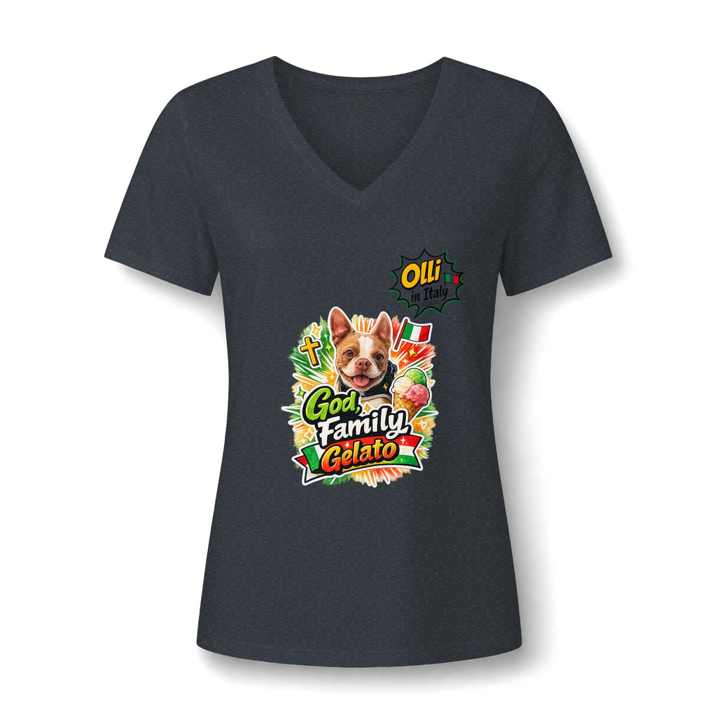 Family Gelato Dog V-Neck Tee | Cute Puppy Gelato Design