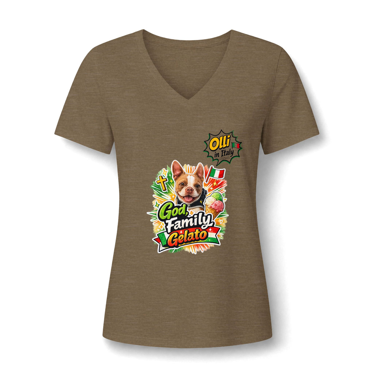 Family Gelato Dog V-Neck Tee | Cute Puppy Gelato Design