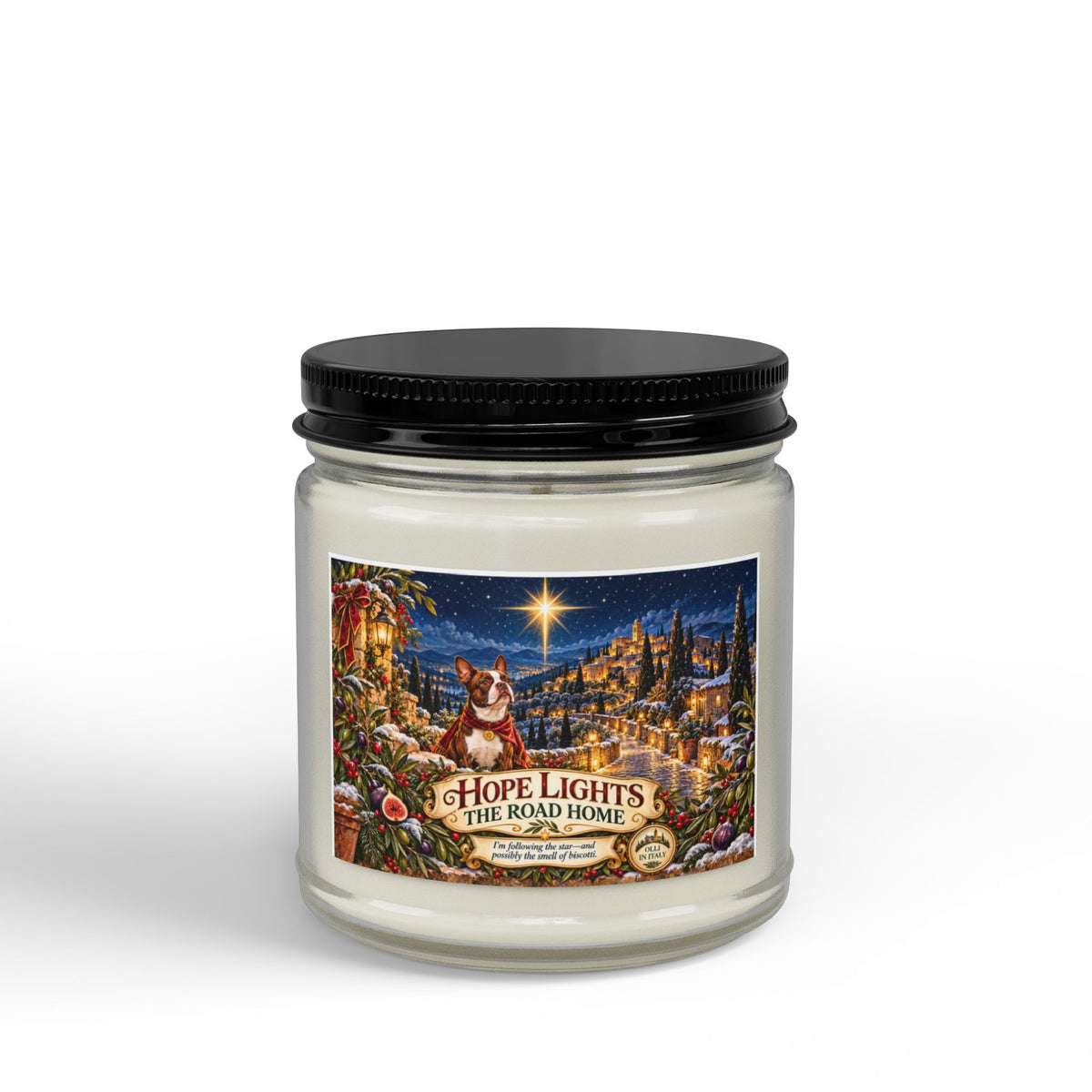 Holiday Soy Candle — BOSTON TERRIER "Hope Lights the Road Home" Scented Jar (4oz & 9oz)